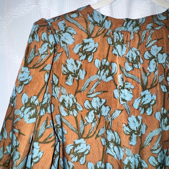 ENTRO Dress Babydoll Brown Blue Ditsy Floral Size Medium -New- - Picture 10 of 16